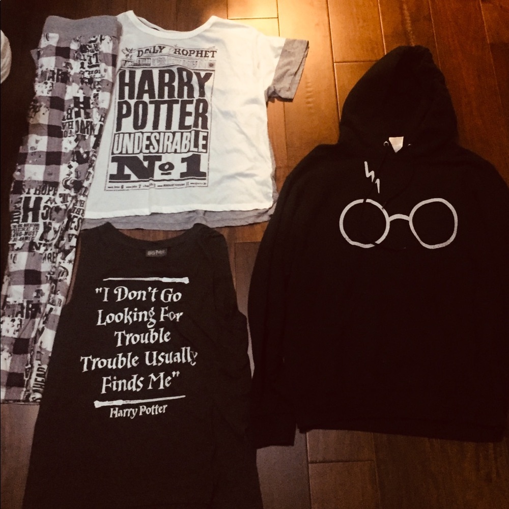 Harry Potter merchandise set. top, pjs, sweatshirt